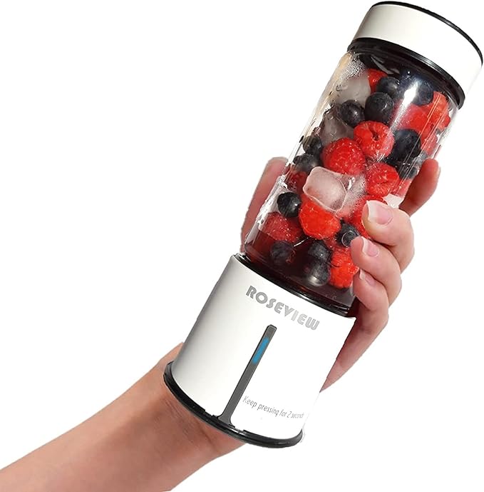 Portable Smoothie blender ROSEVIEW Glass bottle USB rechargeable mini Handheld Ice Shakes Cup 2 blend juicer Cordless Personal smoothies maker Fruit mixer