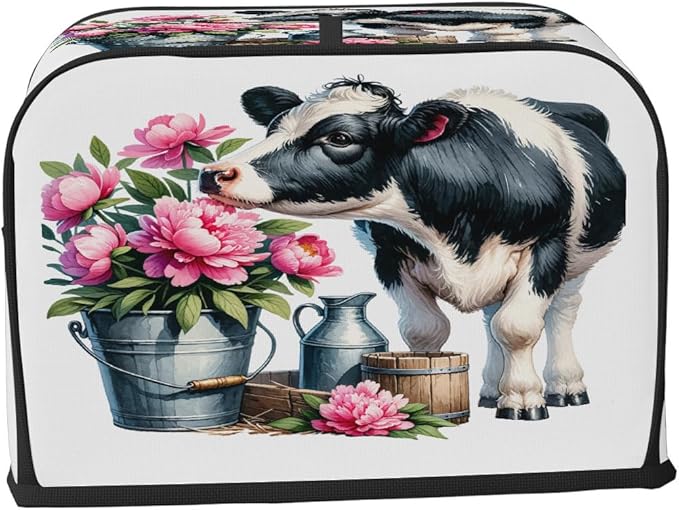 Animal Cow Pink Flower Toaster Cover 4 Slice Dust and Fingerprint Protection Toaster Bread Maker Covers Washable Kitchen Small Appliance Covers for Kitchen Accessories Decor Bakeware Women Gift