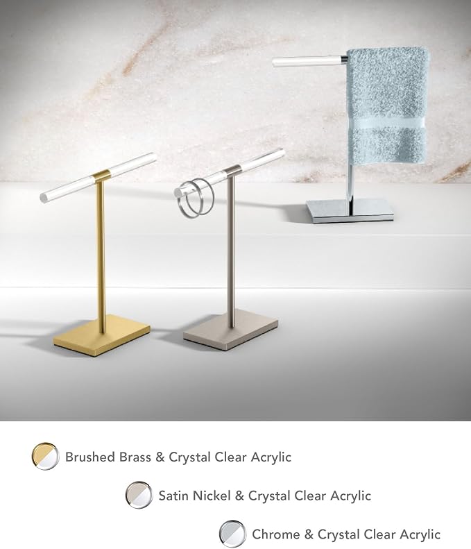 Gatco 1344C, Modern Rectangle Base Freestanding Countertop Towel Holder, Chrome/Acrylic / 10.50" W x 11.13" H T-Shape Style Countertop Hand Towel Holder for Bathroom, Kitchen Towel Rack