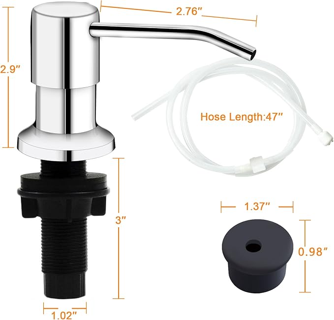 Sink Soap Dispenser, Kichen Sink SoapDispenser, 47" Extension Tube kit, Under Sink Soap Dispenser Pump, No Need More Refills （Chrome-2 Pack）