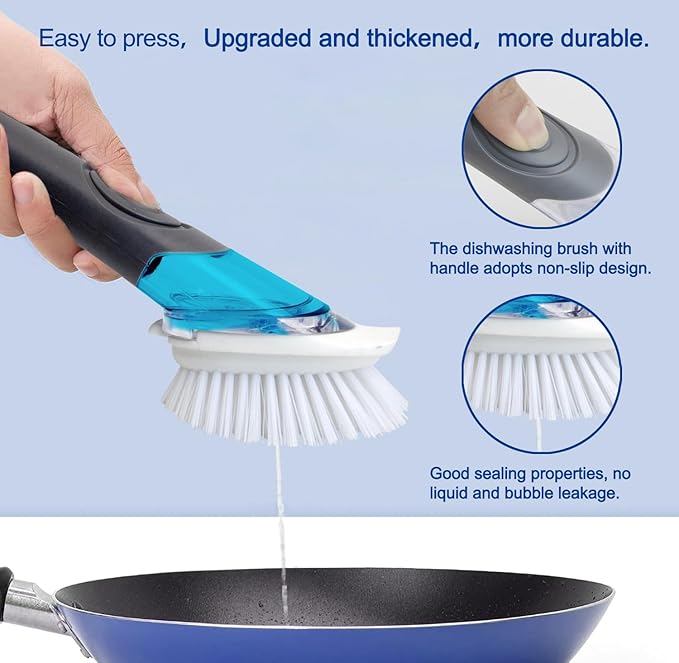 CELOX 24 Pack Non-Scratch Dish Sponge and Dish Brush with Soap Dispenser for Cleaning Pots, Dishes, Bowls, Gray
