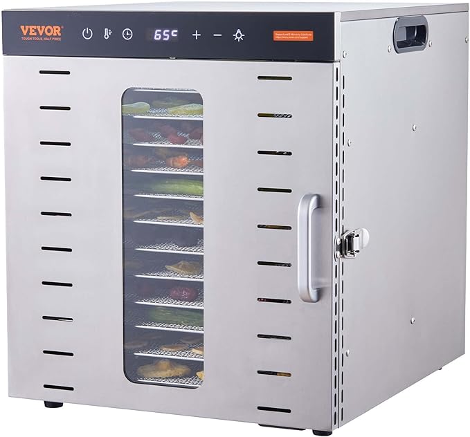 VEVOR Food Dehydrator, 10 Trays Stainless Steel Food Dehydrator Machine, 1000W Dehydrators with Digital Adjustable Timer & Temp, Dehydrator for Jerky Herb Meat Beef Fruit Dog Treats and Vegetables