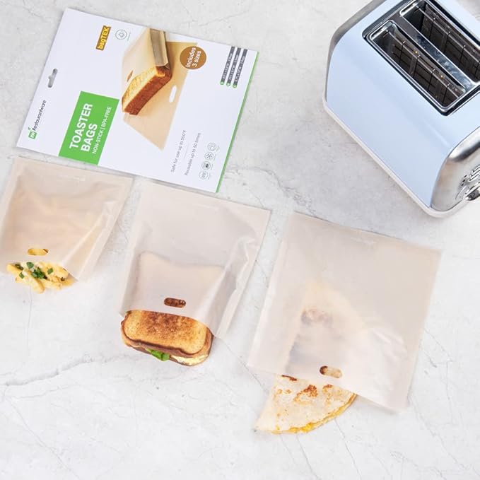 Bag Tek Toaster Bag Set, 6 Non-Stick Toaster Sandwich Bag Set - Multipurpose, Kraft Plastic Toaster Sleeve Set, Semi-Disposable, Includes 3 Sizes - Restaurantware
