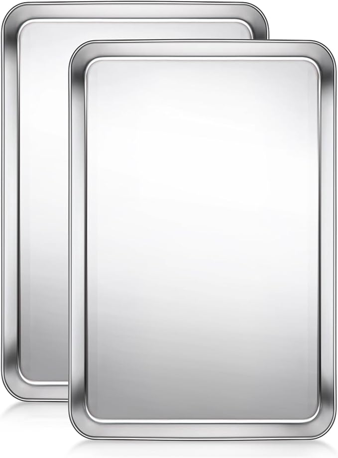 Terlulu Baking Sheet, Cookie Sheet, Stainless Steel Baking Pan, 2 Piece-17.3''x 12.3'' x 1'', Half Sheet Pan for Oven, Baking Tray for Baking&Roasting, Nonstick&Nontoxic&Easy Clean
