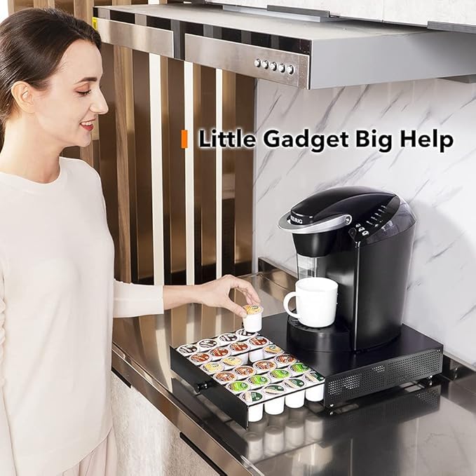 Goldlion K Cup Holder Sliding Tray Pull out Coffee Pod Organizer Rolling K Cup Organization Storage Drawer Countertop Maker Stand Rack Capsules Compatible with Keurig Accessories, Black