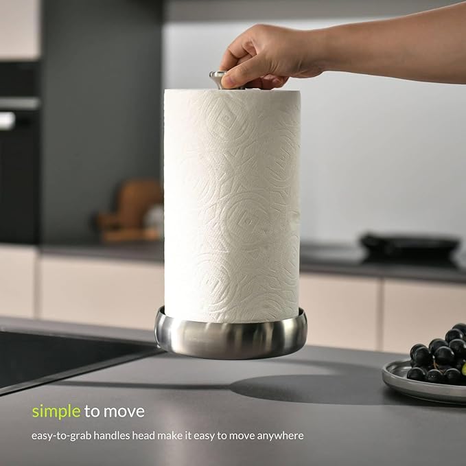 simpletome Paper Towel Holder Countertop Keep It Rolled Up Weighted Base (304 Brushed Silvery)