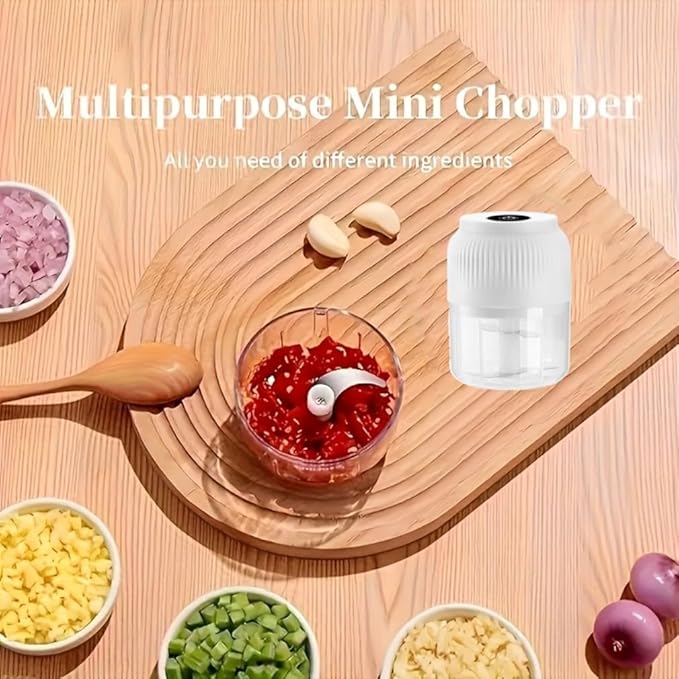 Electric Garlic Chopper,Mini Portable Veggie Cutter,Upgrade Electric Mini Garlic Chopper Set,Vegetable Chopper and Spiralizer with Container and Lid,USB Rechargeable (White*2)
