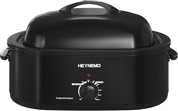 20Qt Roaster Oven Buffet with Self-Basting Lid, 1450W Stainless Steel Electric Turkey Roaster Oven with Cool-Touch Handles, Removable Pan and Rack, Black