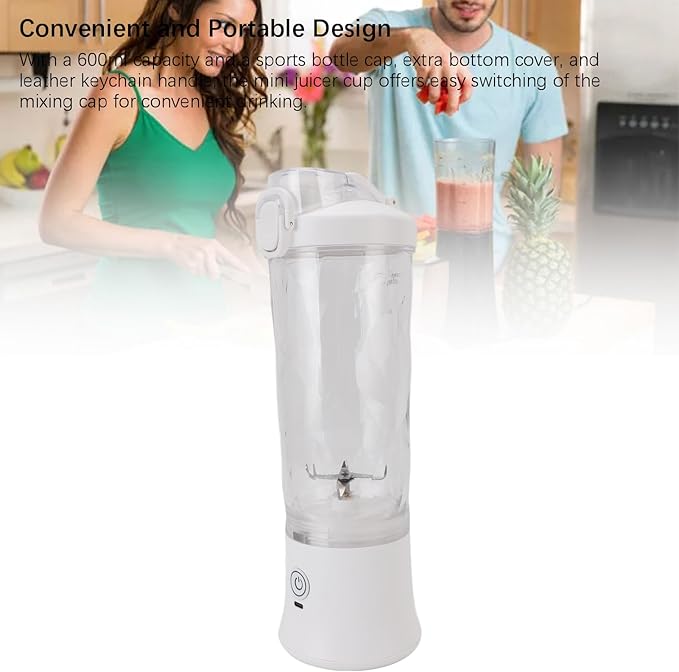 Compact Personal Blender, Travel Blender with 600ml USB C Rechargeable Mini Juicer Cup RGB Light for Travel