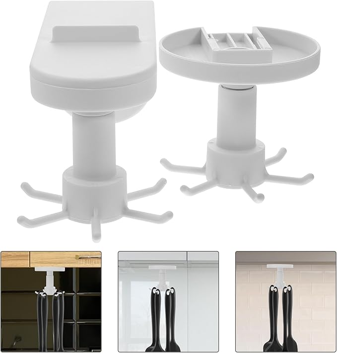 SUPVOX 2pcs Nail-Free Adhesive Kitchen Utensil Hooks with 360° Rotatable Six-Claw Design, Plastic Wall and Ceiling Mounted Storage Organizer for Cooking Tools and Sundries