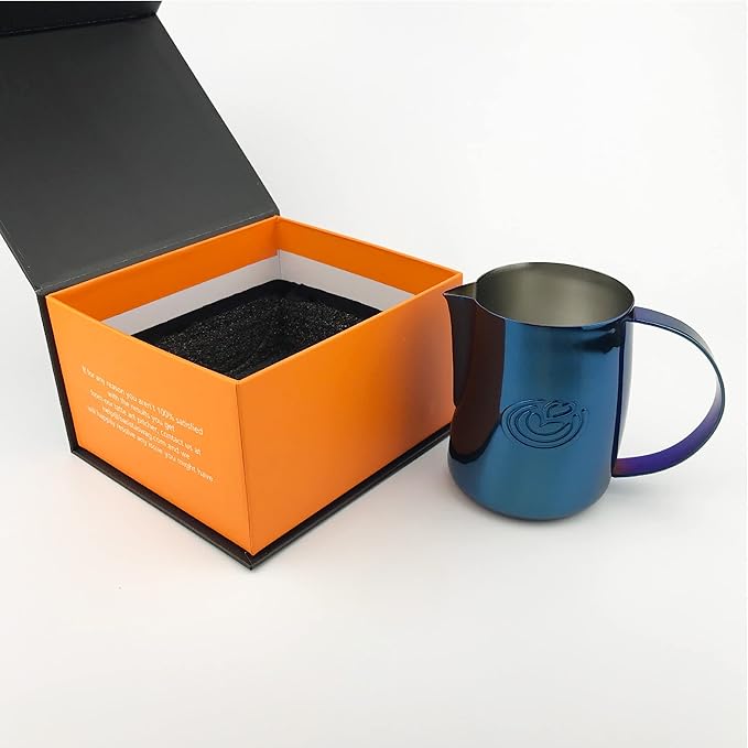 Barista Swag Curved Body Coffee Milk Frothing Cup for Espresso Machines Latte Art 500ml Steaming Pitchers (Mirror Blue)