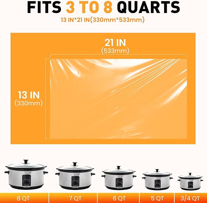 100 Pack Slow Cooker Liners, Large Size 13"x 21" Cooking Bags Disposable Pot Liners, Plastic Slow Cooker Bags Fits 3-8 Quarts, BPA Free, Suitable for Oval & Round Pot