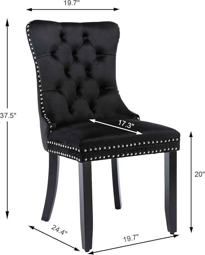 Black Dining Chairs Set of 6, Upholstered Velvet Dining Room Chairs with Back Ring Pull Trim and Solid Wood Legs,Modern Dining Chairs Perfect for Dining Room,Living Room,Kitchen(Black)