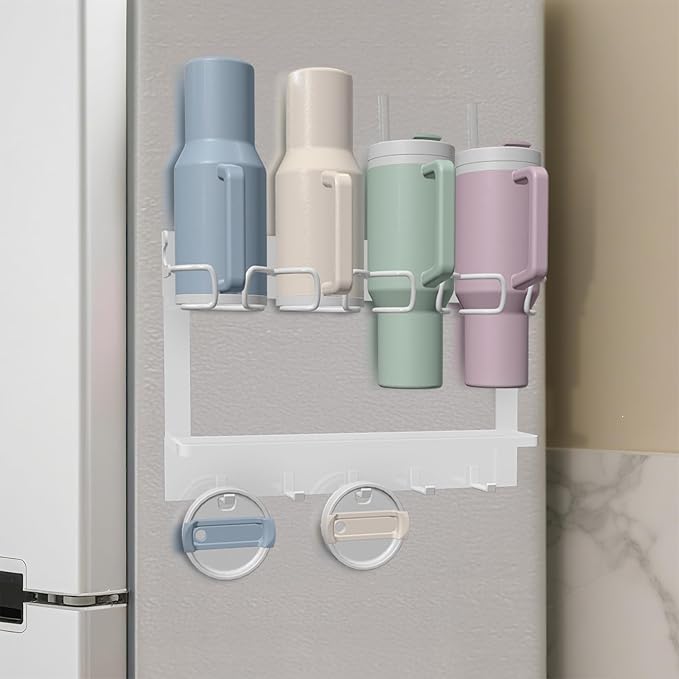 Magnetic Water Bottle Organizer for Stanley 40 oz Refrigerator Stanley Cup Organizer Holder Heavy-Duty Tumbler Holder Organizer Stanley 3 Cup Accessories, Easy to Install
