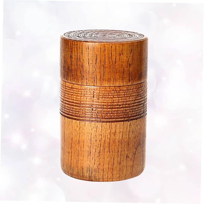 BESTOYARD Wooden Tea Canister with Sealed Lid Classical Chinese Style Round Wood Container for Tea Storage and Dry Food Organizer 4.72X2.95X2.95 Inches Ideal for Home Restaurant and House
