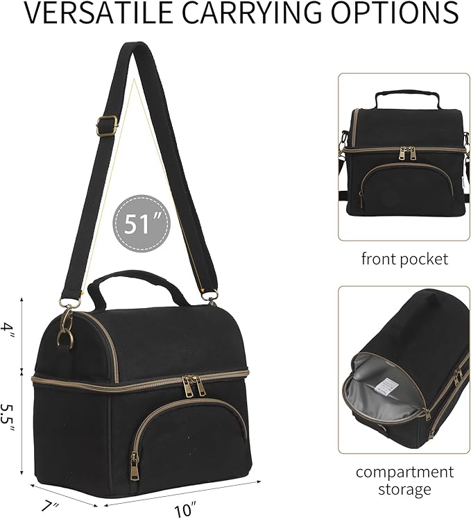 Lunch Box with Ice Packs, Waxed Canvas Lunch Bag for Men, 10.5L Leakproof Insulated Lunch Cooler for Men Work, Dual Compartment Soft Cooler for Work, Camping, Beach & Road Trips