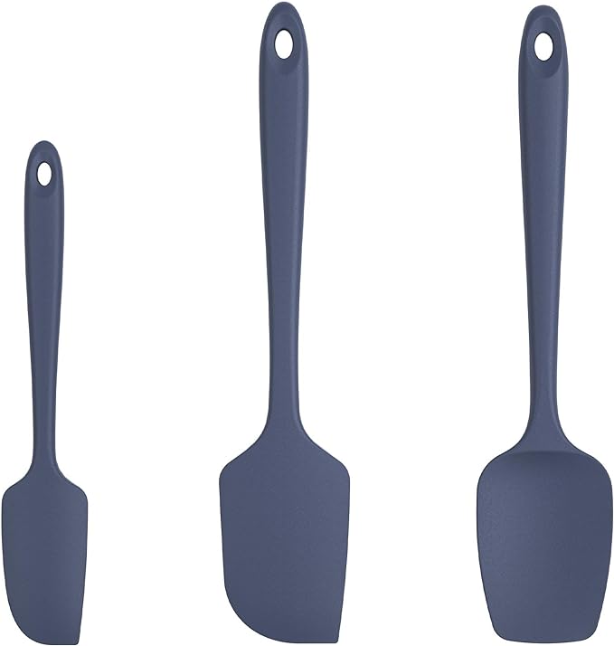 U-Taste Silicone Spatula Set, 600ºF High Heat Resistant, Seamless Food Grade Flexible Rubber Kitchen Cooking Mixing Baking Scraper for Nonstick Cookware Set of 3 (Midnight Blue)