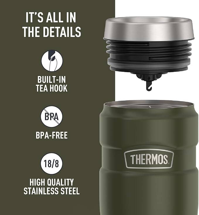 THERMOS Stainless King Vacuum-Insulated Stainless Steel Tumbler - 16oz, Army Green - Insulated Coffee Tumbler for Hot & Cold Drinks - Leak-Proof & Sweat-Proof for Commuting & Traveling