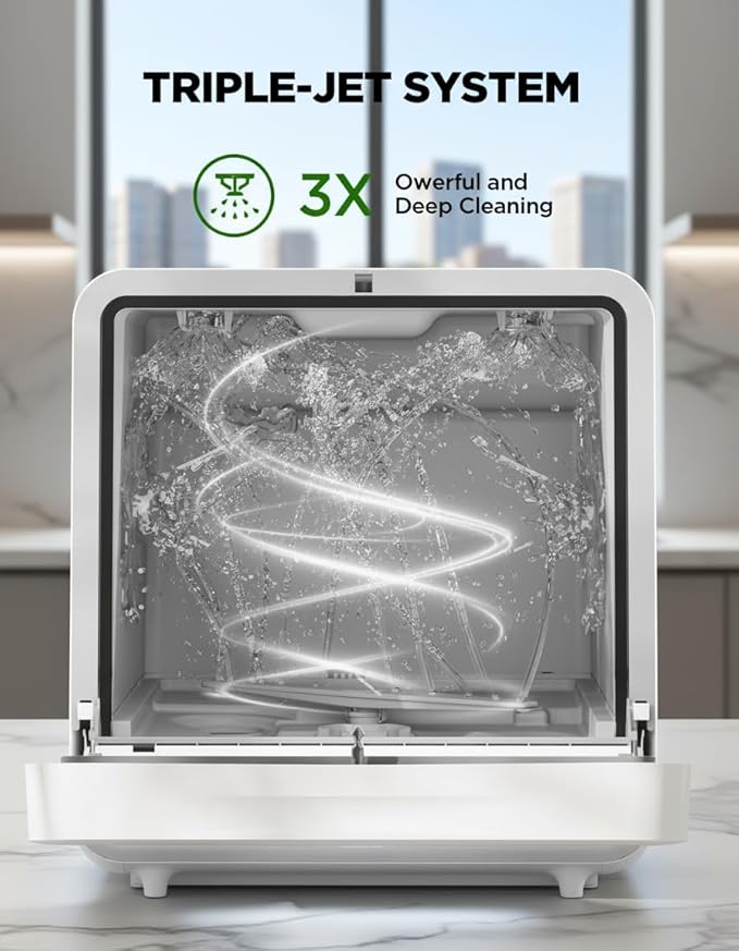 Silonn Portable Countertop Dishwasher | Triple-Jet Cleaning, Smart App Control, Built-In Water Tank & Dual Supply | Compact Design for Dorm, Apartment, RV