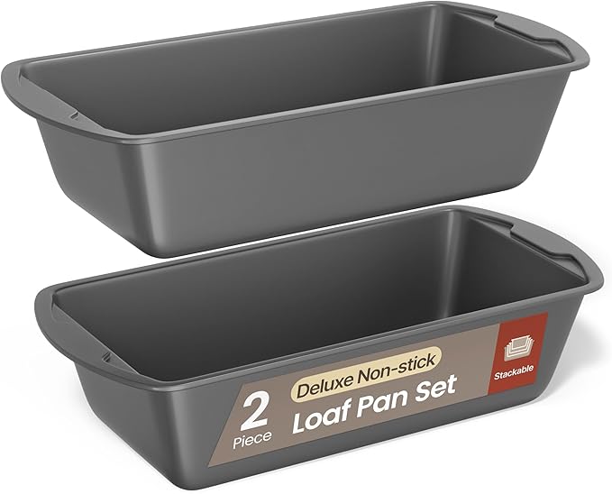Loaf Pan Set 2-Piece - Deluxe Nonstick Carbon Steel Bakeware for Perfect Bread and Cakes – Dishwasher Safe, Premium Pans for Home Baking