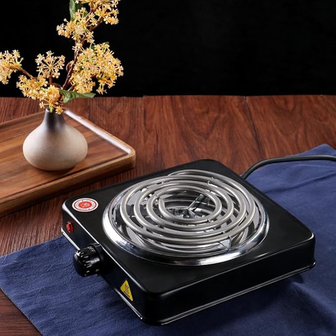 Compact and Portable Countertop Burner- Countertop Single Coiled Burner 1000 Watts Electric Hot Plate Temperature Controls Black
