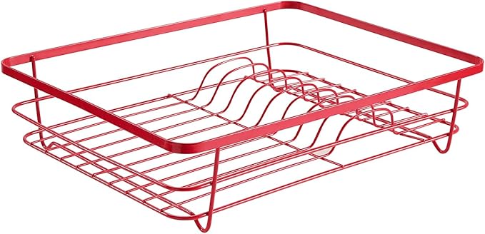 Dish Drying Rack 3 Piece Dish Drainer with Drainboard Set for Kitchen Counter ✅– Dish Rack with Removable Utensil Holder & Swivel Spout for Countertop ✅– DishRack for Plates, Cups & Organization, Red