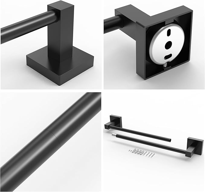Ruacq Matte Black 21 Inch Single Towel Bar Square Bath Towel Holders Bathroom Towel Rack SUS304 Stainless Steel Modern Wall Mounted Total Length 24 Inch