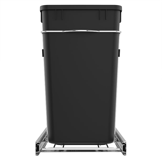 Rev-A-Shelf Pullout Trash Cans for Kitchen Cabinets 27 Qt Garbage Waste Recycling Bin with Full Extension Slides, Black, RV-15KD-18C S