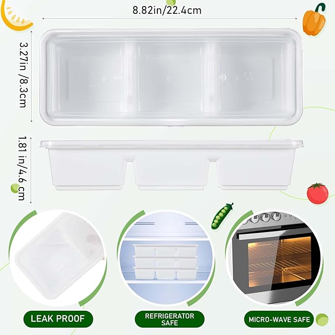 Hushee 25 Pack 17 oz Small Meal Prep Containers with 3 Compartments Snack Containers with Lid Disposable Plastic Bento Box Travel Lunch Food Boxes Stackable for Office Picnic (White)