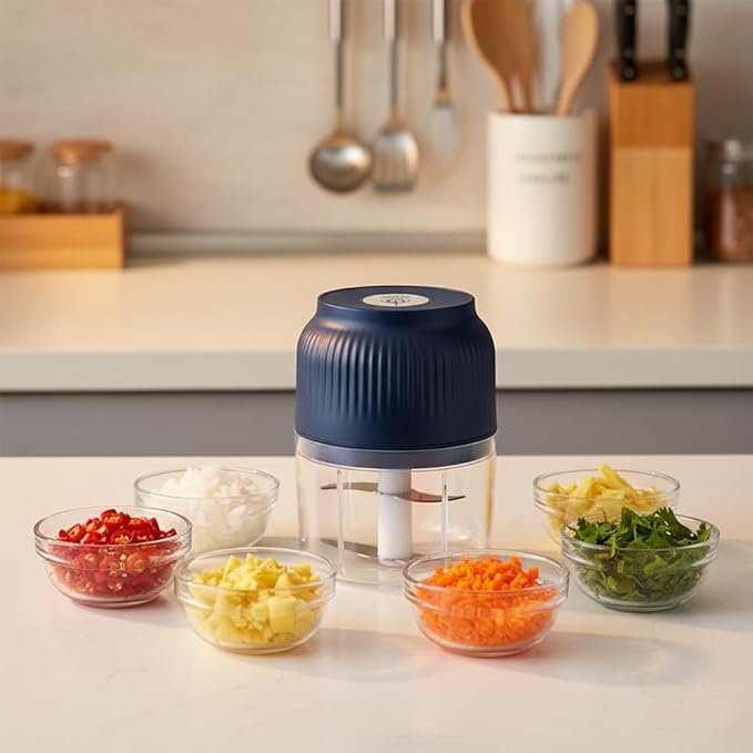 2026 Upgraded Household Electric Garlic Crusher, Capacity Electric Garlic Chopper, Mini Portable Veggie Cutter, 4 Sharp Stainless Steel Blades Mini Electric Food Chopper, Easy to Clean (Blue)