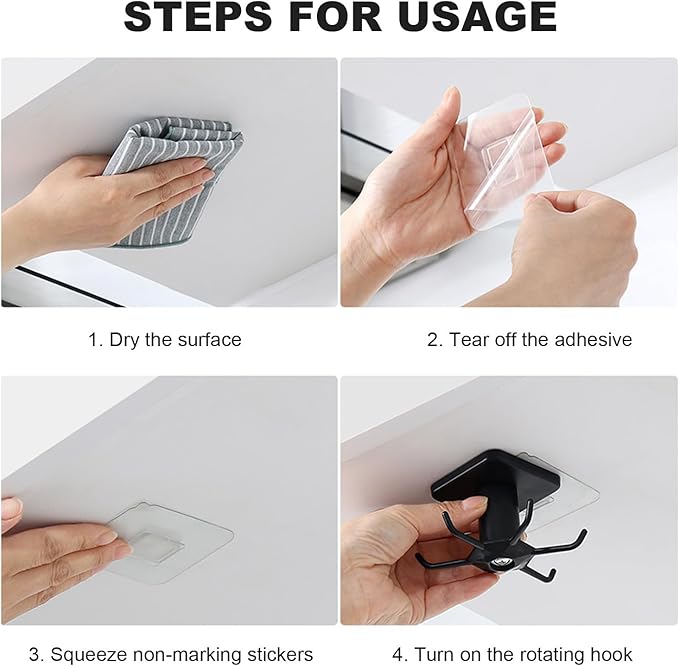 DOITOOL Wall-Mounted Kitchen Utensil Hooks Set, 2pcs Punch-Free Wall Organizer Hooks in Black and Gray White, Space-Saving Hanging Rack for Spatulas and Spoons, Kitchen Storage Solution