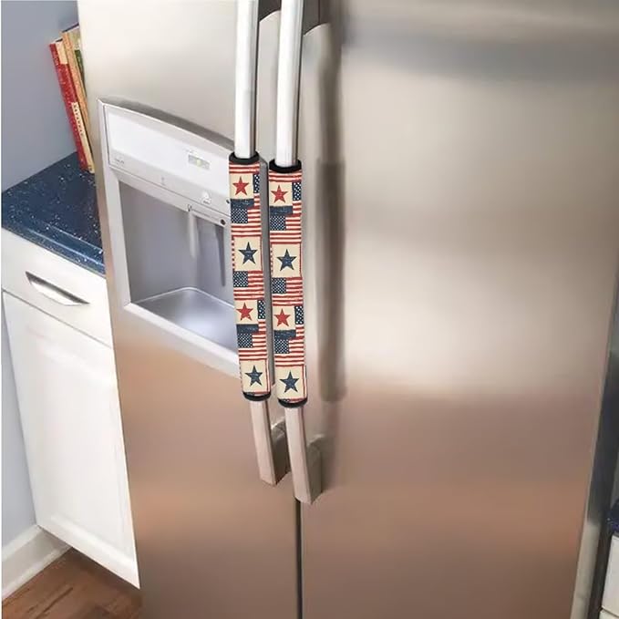 Patriotic Stars and Stripes Print Refrigerator Door Handle Covers Set of 6 Kitchen Appliances Handle Protector for Fourth of July 4th of July Party Decor, Vintage American Flag Pattern