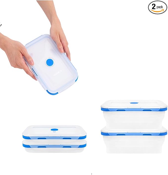 ECOBERI Collapsible Silicone Food Storage Containers, BPA Free, Microwave, Freezer and Dishwasher Safe, Lunch, Meal Prep, Travel, Space-Saving