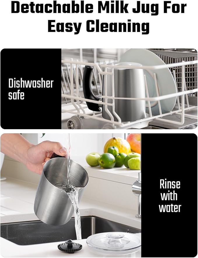 KIDISLE 5-in-1 Milk Frother and Steamer, 17oz Detachable Frother with Adjustable Temperature, Hot Chocolate Maker, Stainless Steel Milk Steamer, Hot & Cold Foam Maker, Dishwasher Safe