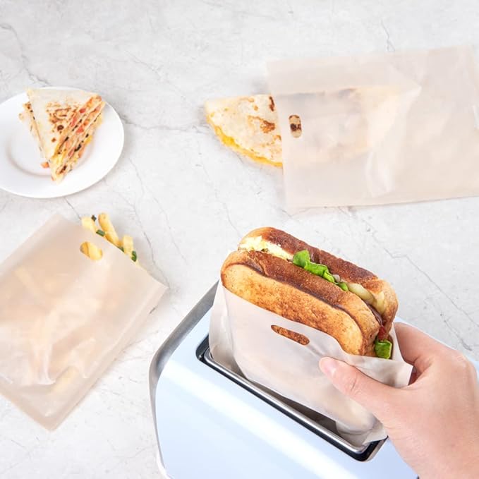 Bag Tek Toaster Bag Set, 6 Non-Stick Toaster Sandwich Bag Set - Multipurpose, Kraft Plastic Toaster Sleeve Set, Semi-Disposable, Includes 3 Sizes - Restaurantware