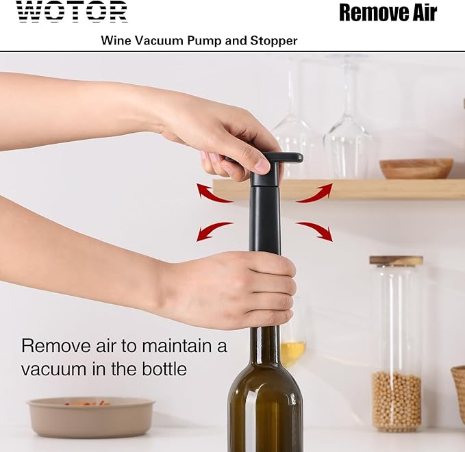 WOTOR Wine Stoppers Vacuum, Wine Saver, Wine Pump Vacuum Stoppers, Wine Preserver, Reusable Bottle Sealer Keeps Wine Fresh (Black, 24 Pieces)