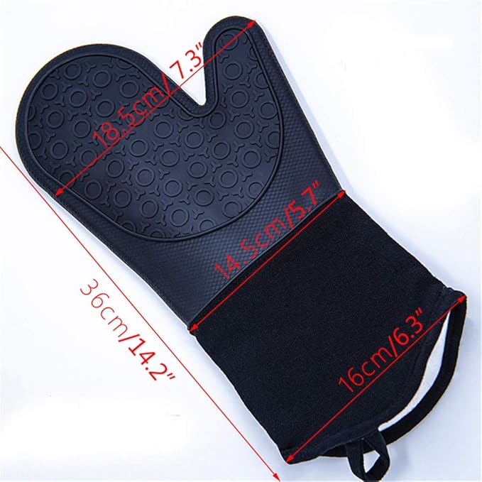DoMii Professional Silicone Oven Mitts Baking Gloves Elbow Length Heat Resistant Quilted Gloves 2-Pack 14.2" Y