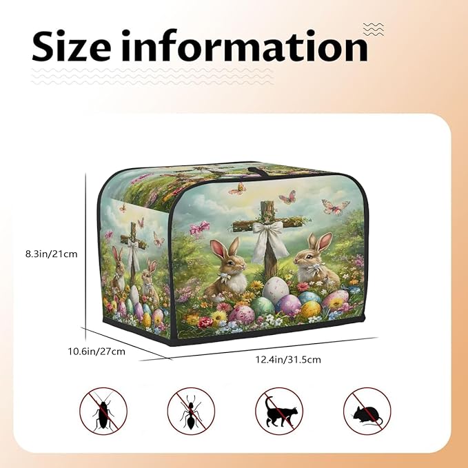 Happy Easter Eggs Rabbit Toaster Cover 4 Slice Dust and Fingerprint Protection Toaster Bread Maker Covers Washable Kitchen Small Appliance Covers for Kitchen Accessories Decor Bakeware Women Gift