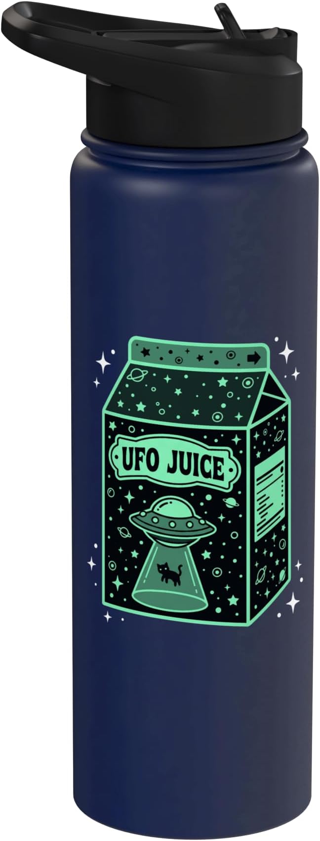 UFO Juice Retro Cat Abduction Alien Space Milk Cosmos Stainless Steel Insulated Water Bottle