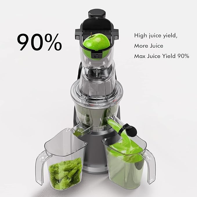 SIFENE Cold Press Juicer Machine,4.3 Inch(110mm) Wide Mouth Juice Extractor for Whole Fruits&Vegetables,BPA-Free,Easy to Clean,Quiet Masticating Juicer,Safety Lock,Dishwasher Safe,800ml Capacity(Grey)