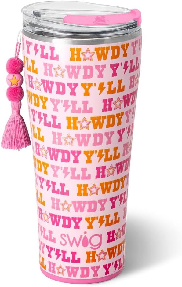 Swig Life 32oz Insulated Tumbler, Travel Coffee Tumbler with Lid, Cup Holder Friendly Travel Coffee Mug, Stainless Steel with Lid (Howdy Yall)