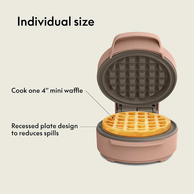 bella Snack-n-Store Mini Waffle Maker, EverGood™ Ceramic Nonstick Coating, Cord Wrap, Ready Indicator Light & Cool Touch Handles, Stackable Design & Customizable Plates, 400 Watt, Blossom