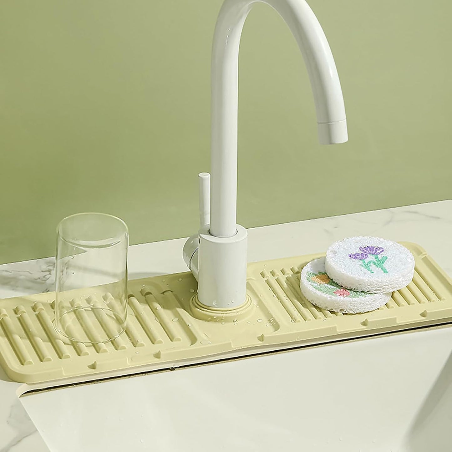Faucet Mat for Kitchen Sink - 2024 Upgraded Premium Silicone Splash Guard with Fast Drying Properties - Protective Sink Tray Ideal for Stone Sinks in Kitchen & Bathroom (1, Beige)