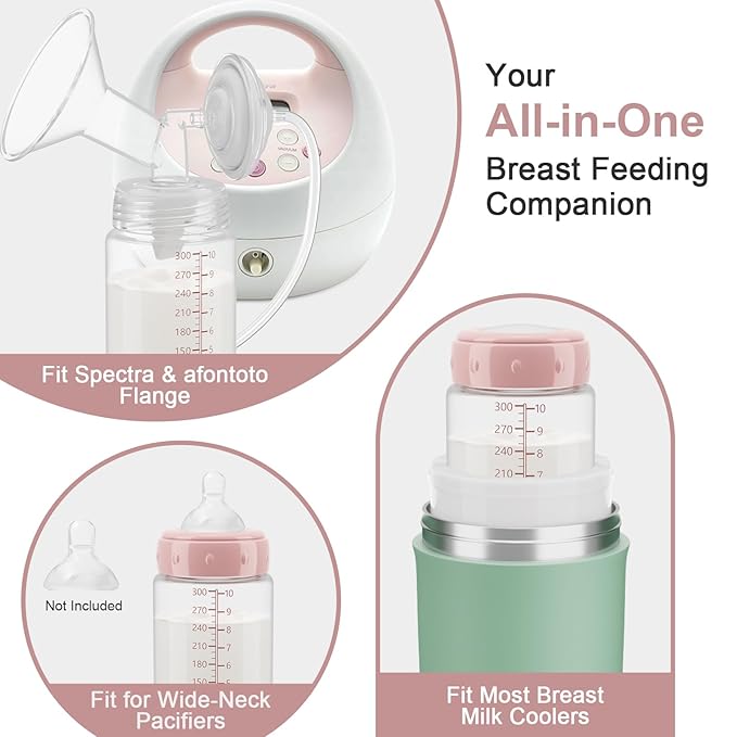 Natural Baby Bottles, BPA Free Breastmilk Storage Bottle for Momcozy Breast Milk Cooler & Fridge, Wide-Neck Breastfeeding Bottles Compatible with Spectra Pump Flanges, 10oz, 4 Pack