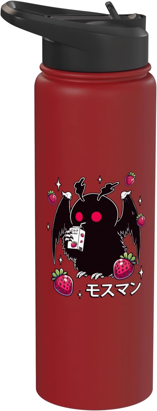 Kawaii Strawberry Milk Shake Carton Mothman Stainless Steel Insulated Water Bottle