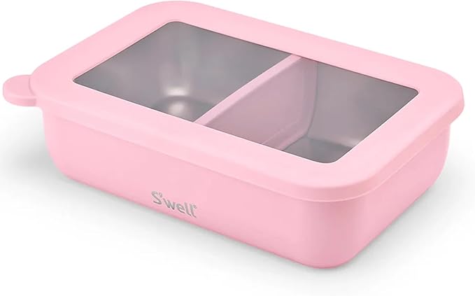 S'well Stainless Steel Bento Box, Peony, Fits One Large Entree Or Small Entree And Snack, Includes Removable Divider, Leakproof, Easy to Clean, Dishwasher Safe