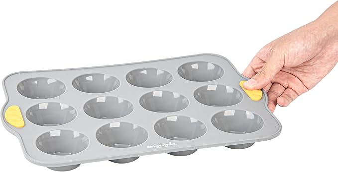 Restaurantware Silicone Baking Molds Pack of 40 Non-Stick Muffin Molds with Handles 12 Compartments, Oven-Friendly Dishwashable Freezer-Friendly Heat-Resistant Gray Silicone Cupcake Muffin Pans
