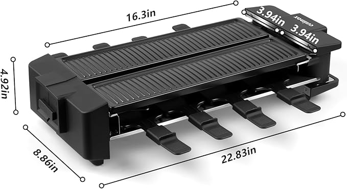CUSIMAX Raclette Grill Raclette Table Grill Rotatable Korean BBQ Grill, 1400W Indoor Grill with 2 Non-stick Grill Plates, 8 Cheese Trays and Wooden Spatulas, Tabletop Electric Grill for 8 People