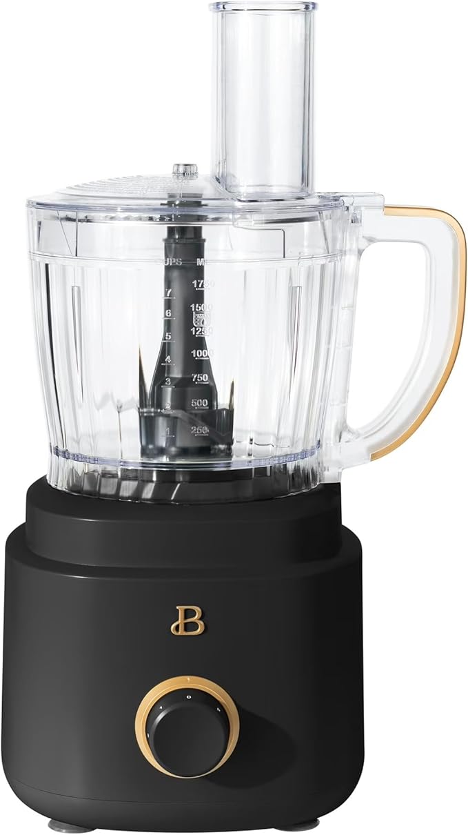 Beautiful by Drew Barrymore 10-Cup Food Processor, 500-Watts, Variable Speed, Pulse, 3" Wide Feed Tube, Stainless Steel Blades, Dishwasher Safe, Large Bowl, Accessories Included (Black Seaseme)