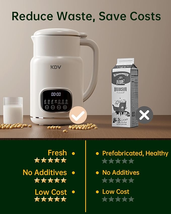 KDV 8-in-1 Nut Milk Maker, 32oz Automatic Plant Milk Machine with Delay Start, Soy Almond Oat Milk Stainless Steel Blender